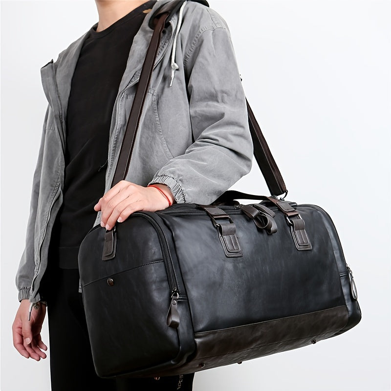 Large Weekend Bag Men Quality PU Leather Travel Carry On Luggage Bag Duffel Handbag Casual Traveling Tote