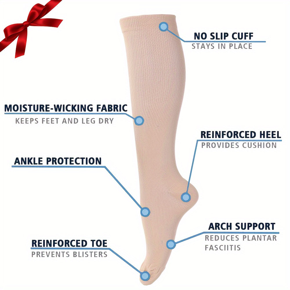4 Pairs of Ultra-Comfortable Compression Socks - Compression for Women and Men - 15-20mmHg Graduated Support, Over the Calf Design for Maximum Comfort, Ideal for Runners, Nurses, Travelers, and Post-Workout Recovery