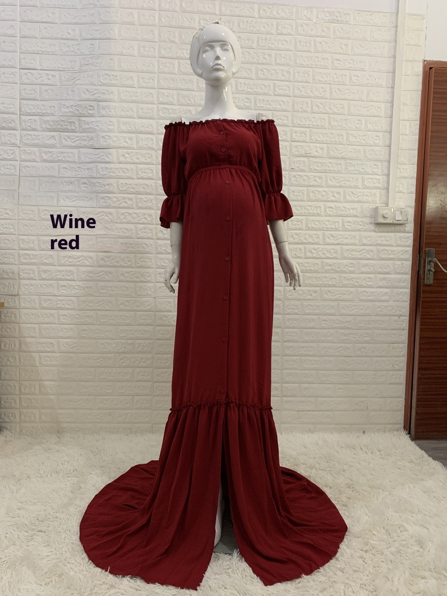 Women's Button Puff Sleeve Mop Dress