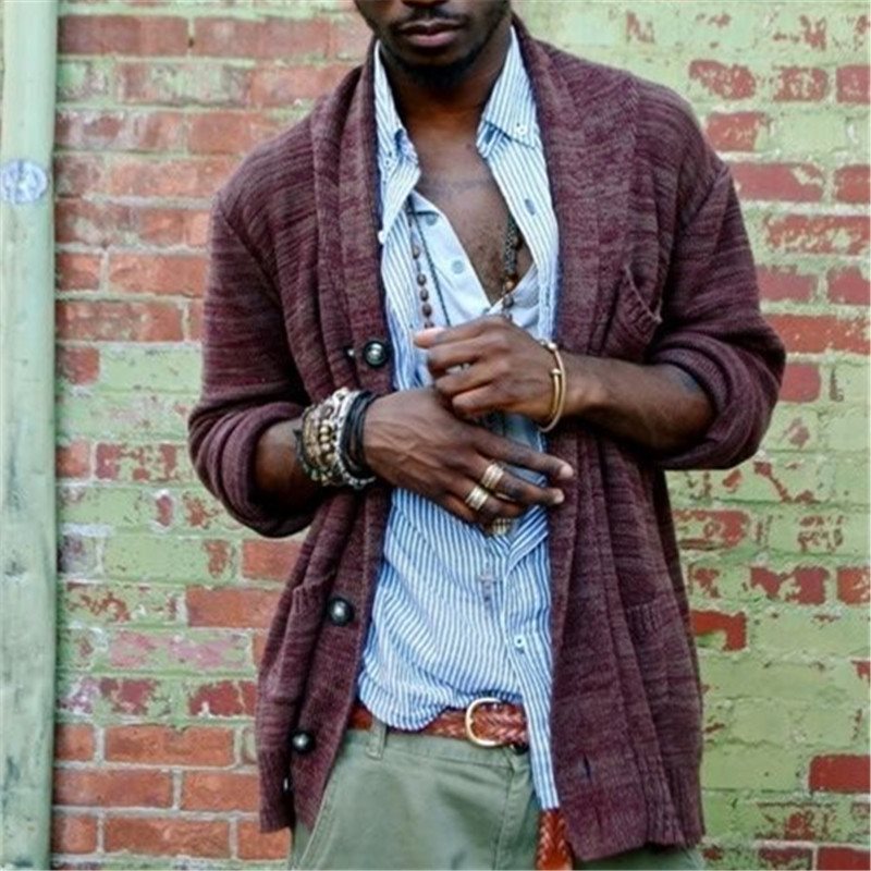 Menswear New Fashion Slim Knitted Sweater Coat