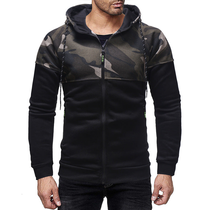 Men's Casual Slim Zipper Camouflage Hooded Sweater