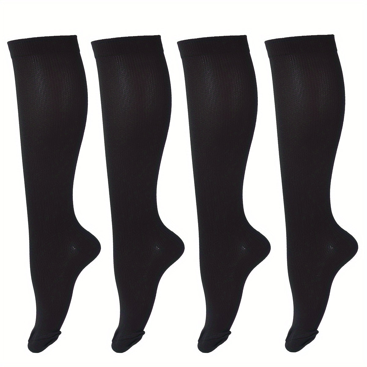 4 Pairs of Ultra-Comfortable Compression Socks - Compression for Women and Men - 15-20mmHg Graduated Support, Over the Calf Design for Maximum Comfort, Ideal for Runners, Nurses, Travelers, and Post-Workout Recovery
