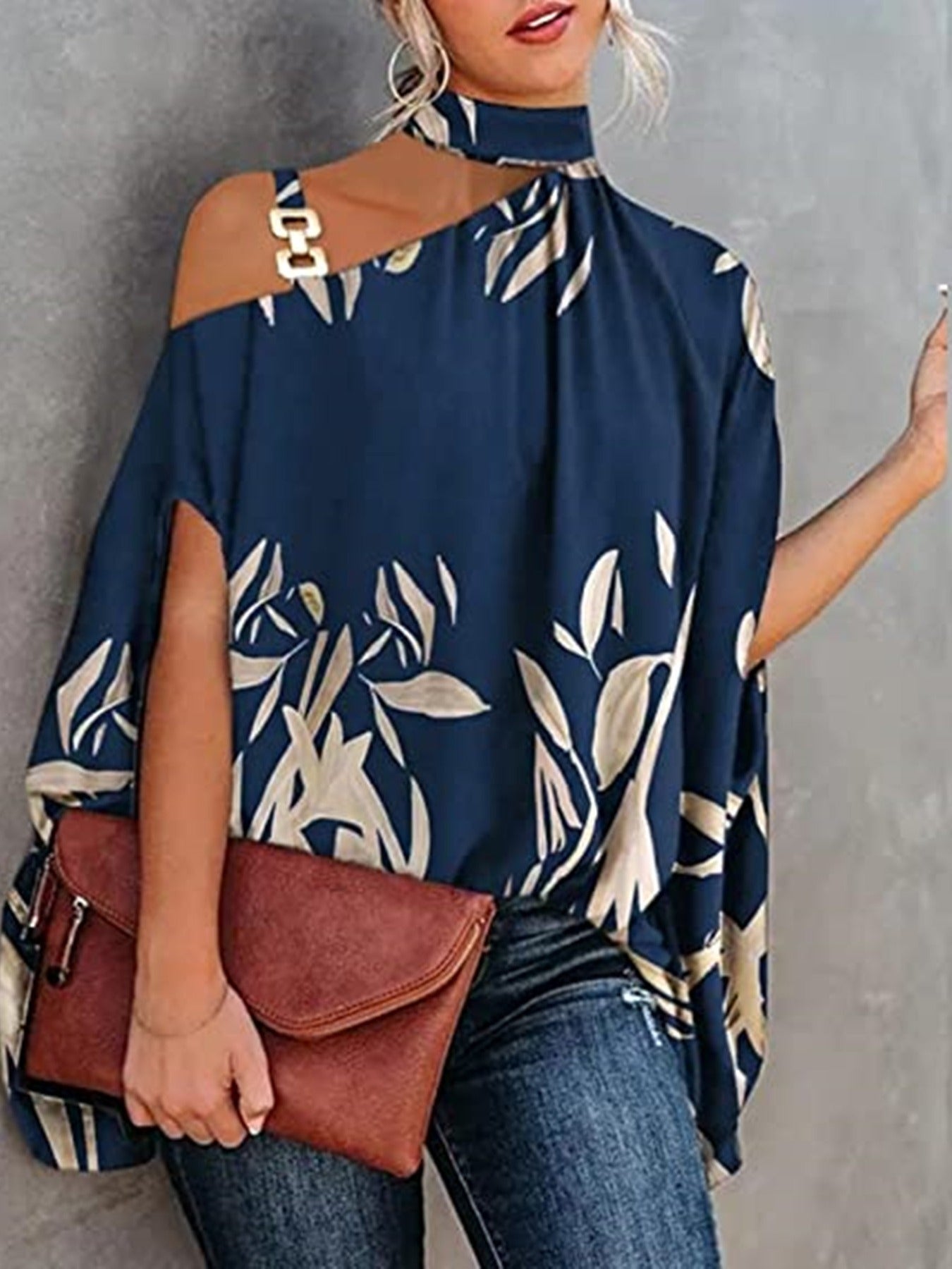 Women's Blouse Summer Halter Batwing Sleeve Floral Print Blouse