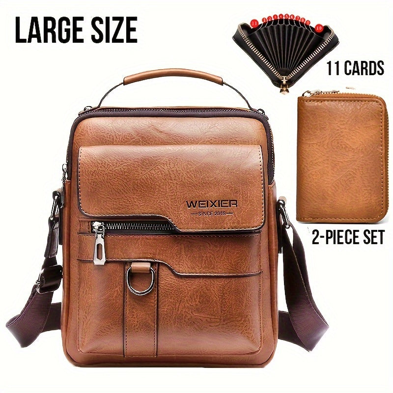 WEIXIER Crossbody Bag, Men's Shoulder Bag Vintage Hand Business Men's Casual Bag Satchel Bag For Men Gift For Father/Anniversary