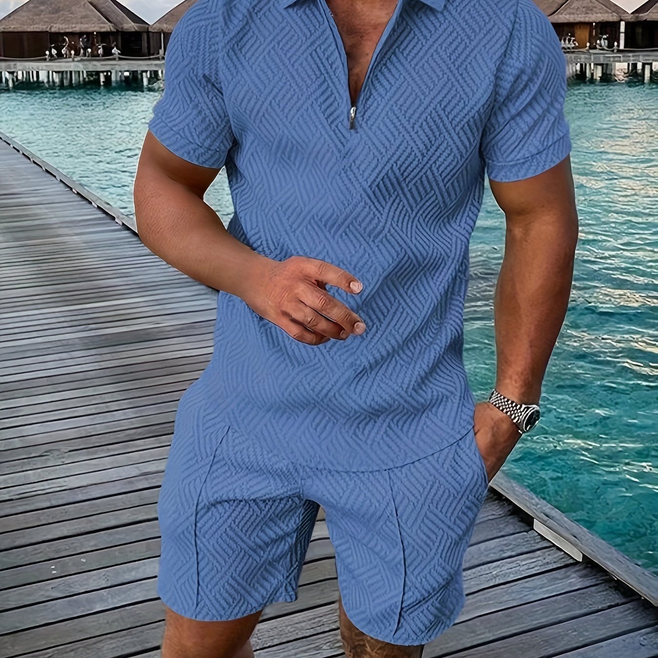 2Pcs Outfits For Men, Casual Short Sleeve Lapel Shirt And Drawstring Shorts Set For Summer, Men's Clothing For Vacation Workout