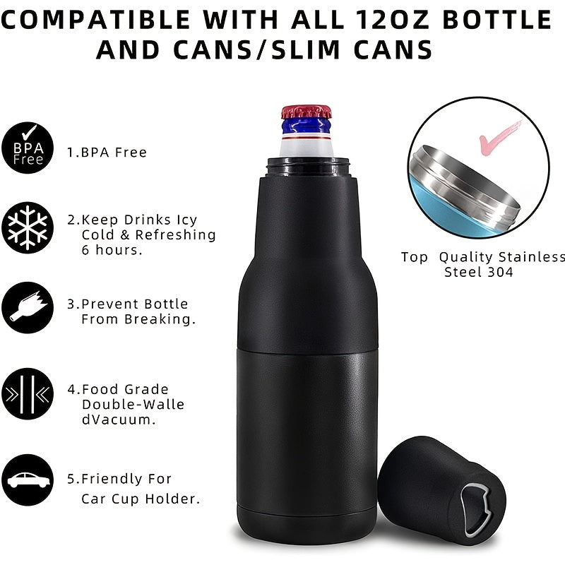 1pc Beer Bottle Insulator Can Cooler With Bottle Opener 12 Oz 304 Stainless Steel 3 In 1 Beer Cooler Beer Gifts For Men Slim Can Insulated