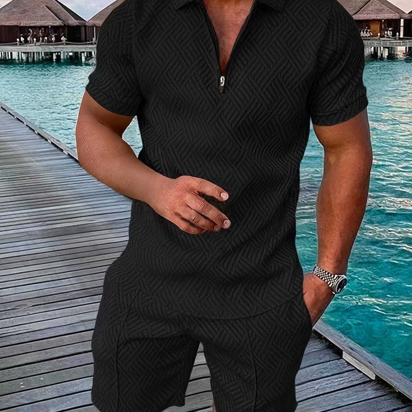 2Pcs Outfits For Men, Casual Short Sleeve Lapel Shirt And Drawstring Shorts Set For Summer, Men's Clothing For Vacation Workout