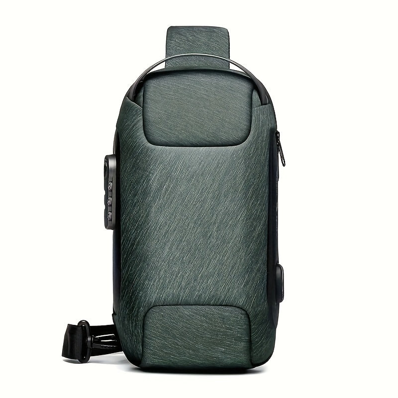 WEIXIER 1pc Men's Waterproof Oxford Fabric Waist Bag With USB Charging And Combination Lock Give Gifts To Men On Valentine's Day Gift For Father