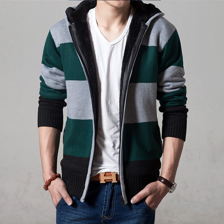 Men's knitted sweater with a hooded top