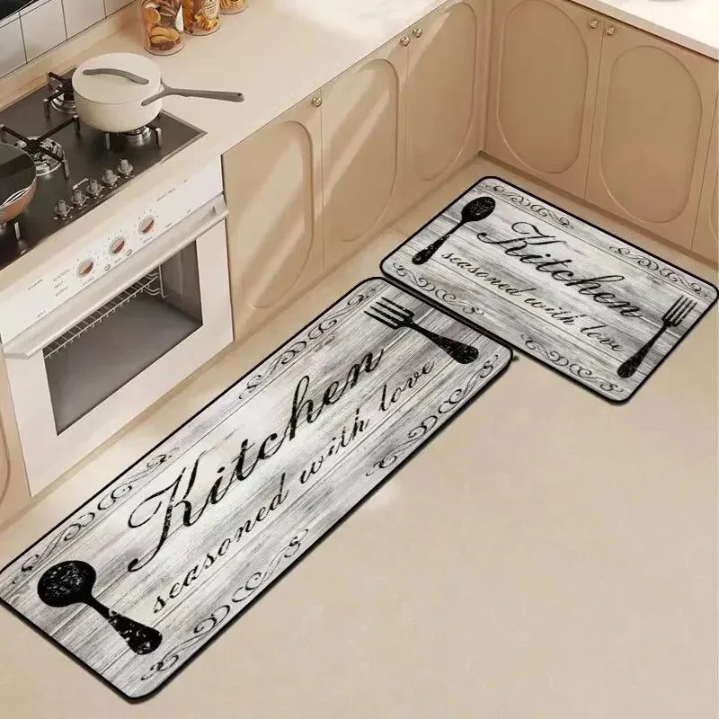 VIKAMA Washable Crystal Velvet Floor Mat Comfortable Soft Standing Mat Kitchen Theme Floor Mat Non-Slip Waterproof