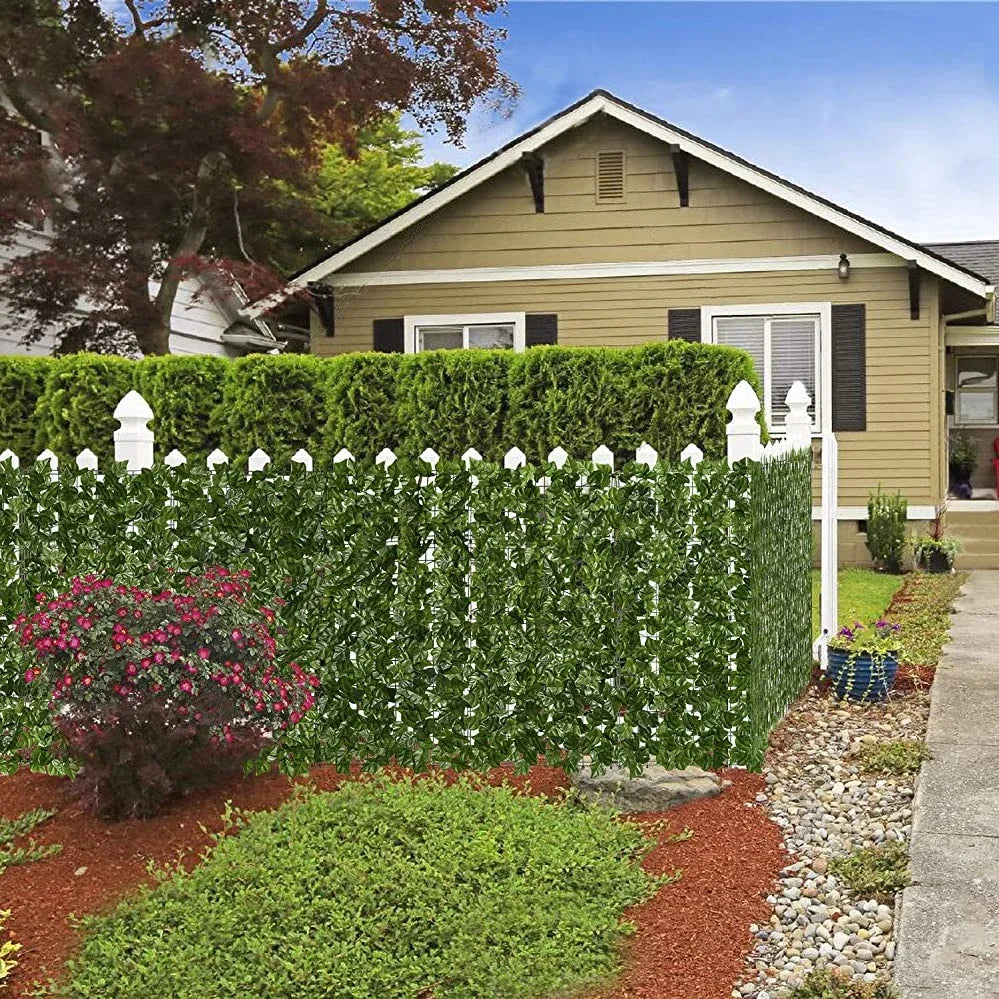Privacy Fence Screen Faux Ivy Leaf Hedges 200/100cm Long Leaf Fence Panels Indoor Outdoor Garden Deck Balcony Screen