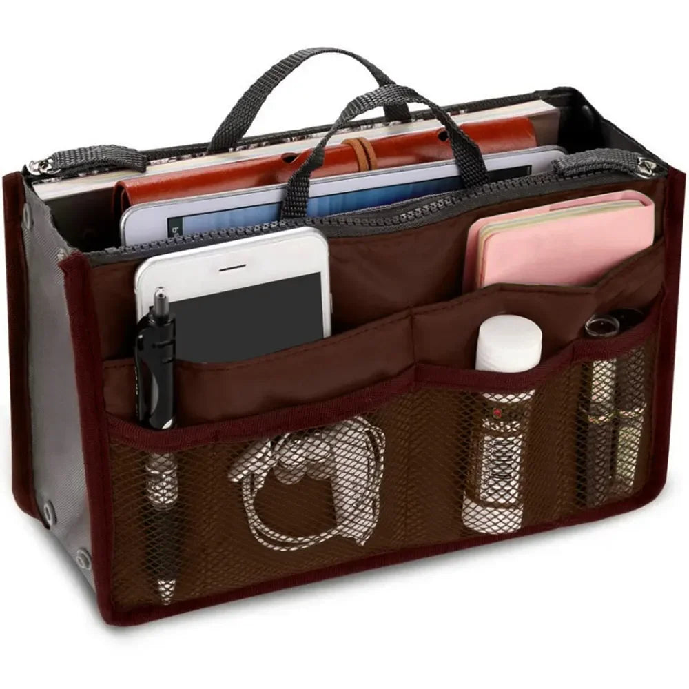Women Cosmetic Organizer Bag Nylon Travel Insert Organizer Handbag Foldable Large Capacity Insert Bag Liner Makeup Tote