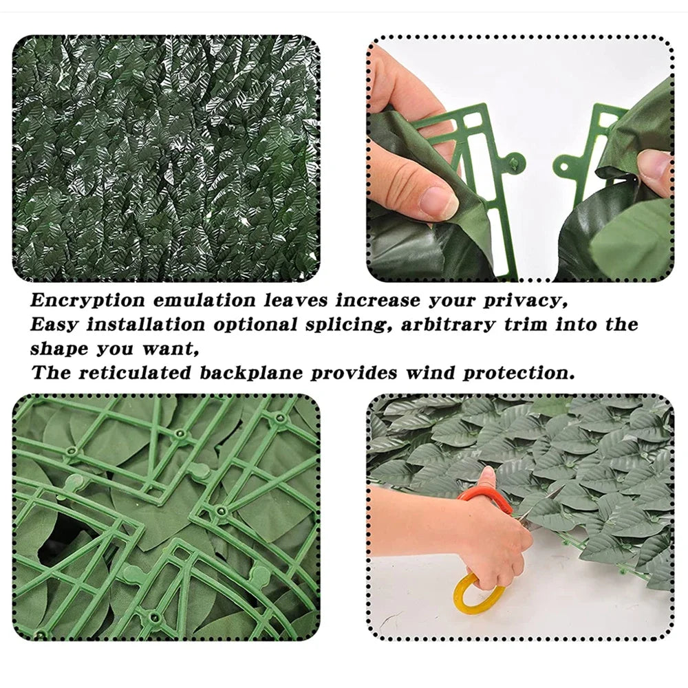 Privacy Fence Screen Faux Ivy Leaf Hedges 200/100cm Long Leaf Fence Panels Indoor Outdoor Garden Deck Balcony Screen