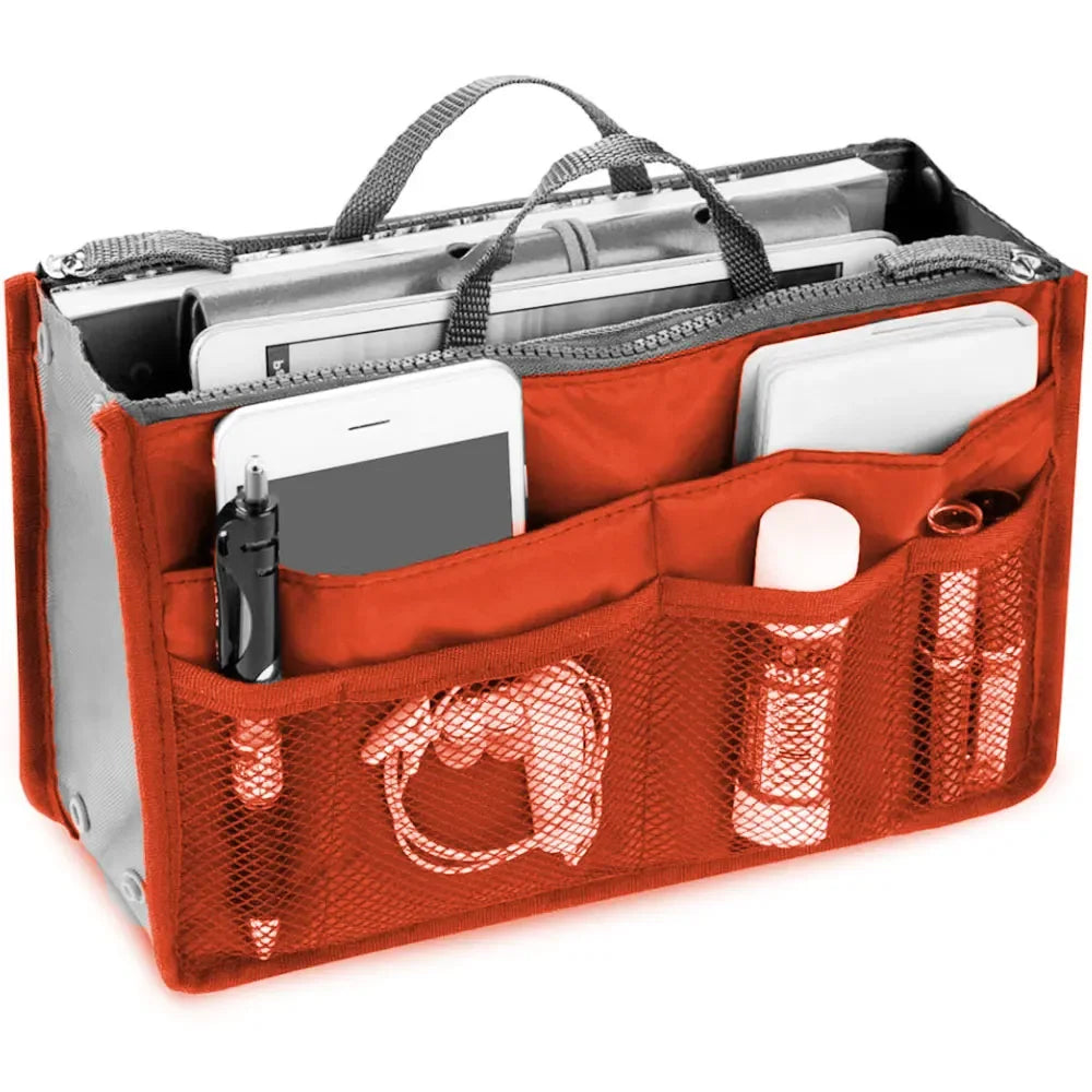 Women Cosmetic Organizer Bag Nylon Travel Insert Organizer Handbag Foldable Large Capacity Insert Bag Liner Makeup Tote