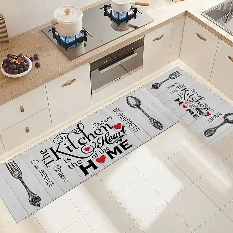 VIKAMA Washable Crystal Velvet Floor Mat Comfortable Soft Standing Mat Kitchen Theme Floor Mat Non-Slip Waterproof