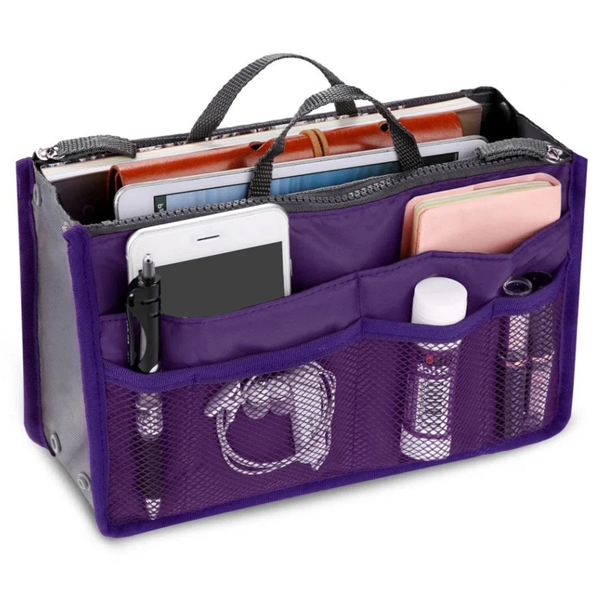 Women Cosmetic Organizer Bag Nylon Travel Insert Organizer Handbag Foldable Large Capacity Insert Bag Liner Makeup Tote