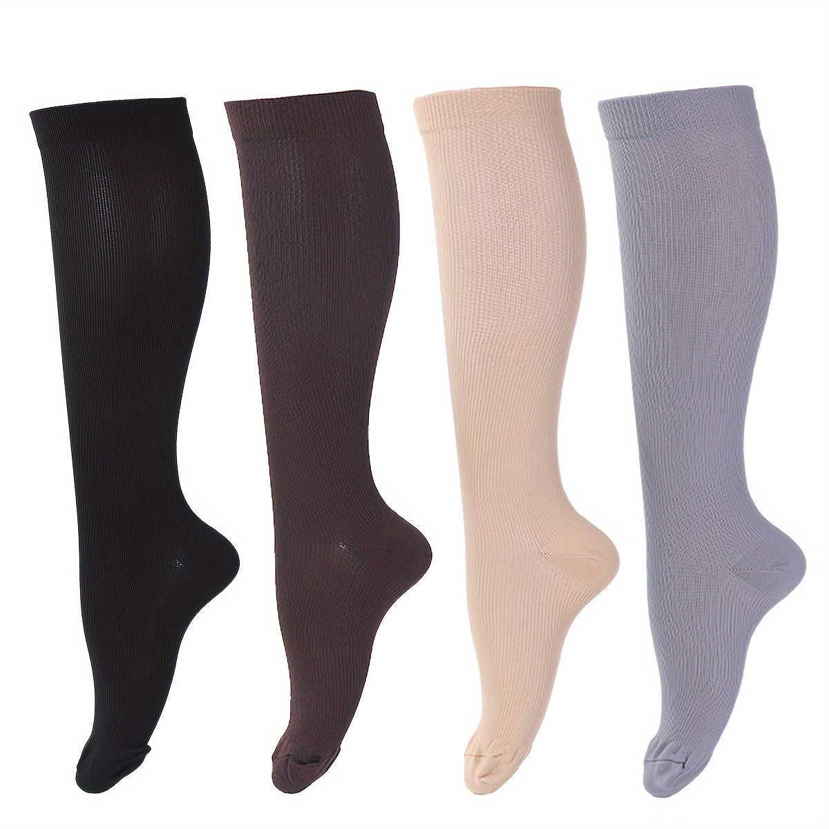 4 Pairs of Ultra-Comfortable Compression Socks - Compression for Women and Men - 15-20mmHg Graduated Support, Over the Calf Design for Maximum Comfort, Ideal for Runners, Nurses, Travelers, and Post-Workout Recovery
