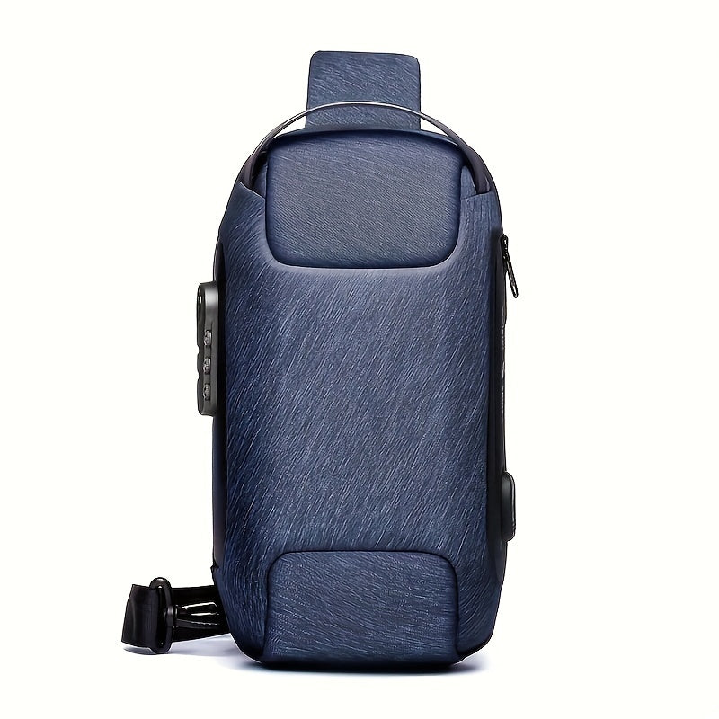 WEIXIER 1pc Men's Waterproof Oxford Fabric Waist Bag With USB Charging And Combination Lock Give Gifts To Men On Valentine's Day Gift For Father