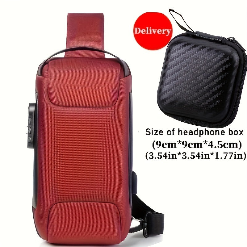 WEIXIER 1pc Men's Waterproof Oxford Fabric Waist Bag With USB Charging And Combination Lock Give Gifts To Men On Valentine's Day Gift For Father