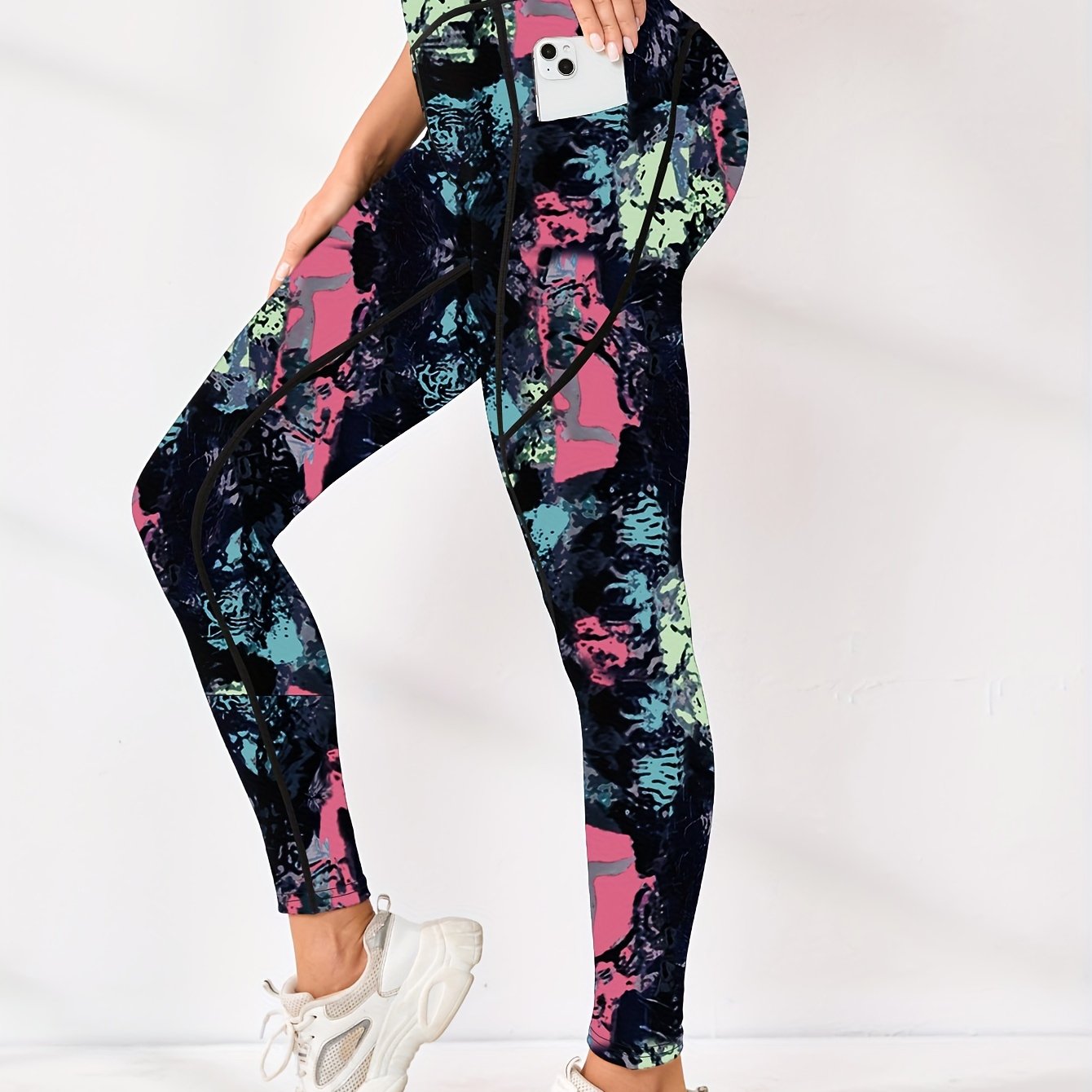 Women's Wide Waistband Sports Leggings, Comfortable Fitness Workout Running Yoga Pants, Women's Activewear