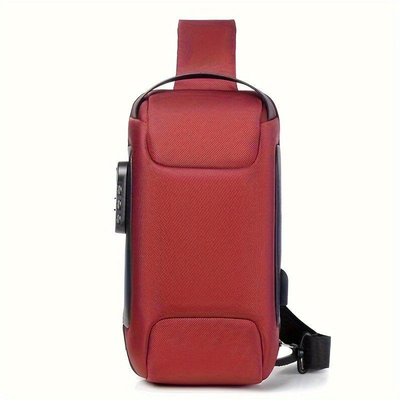 WEIXIER 1pc Men's Waterproof Oxford Fabric Waist Bag With USB Charging And Combination Lock Give Gifts To Men On Valentine's Day Gift For Father