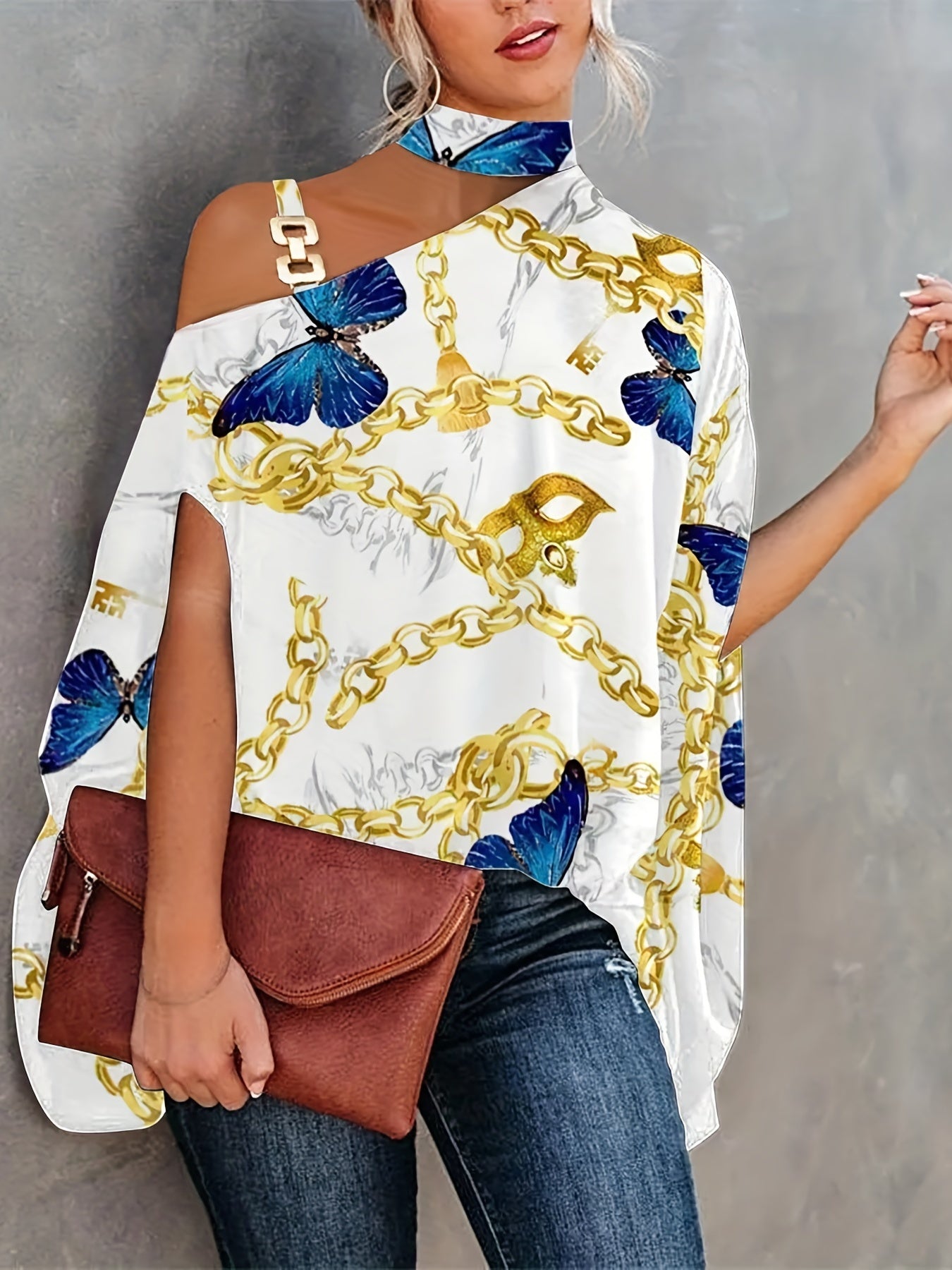 Women's Blouse Summer Halter Batwing Sleeve Floral Print Blouse