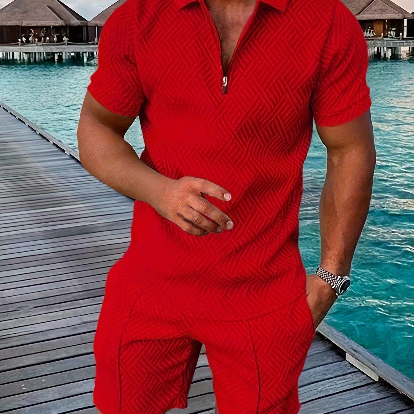2Pcs Outfits For Men, Casual Short Sleeve Lapel Shirt And Drawstring Shorts Set For Summer, Men's Clothing For Vacation Workout