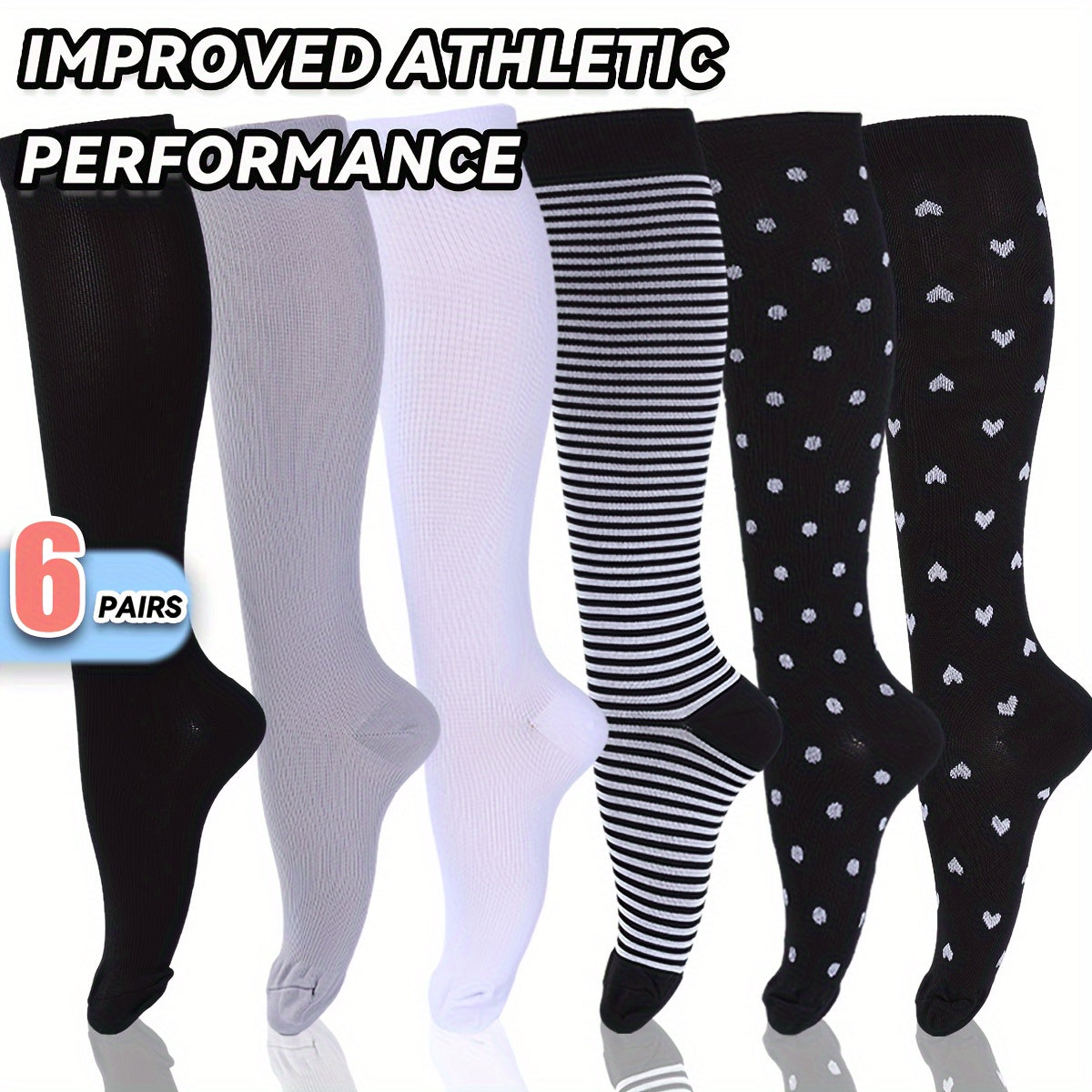 15-20mmHg Graduated Compression Copper Compression Socks - 6 Pairs For Women And Men - Improved Circulation And Reduced Swelling