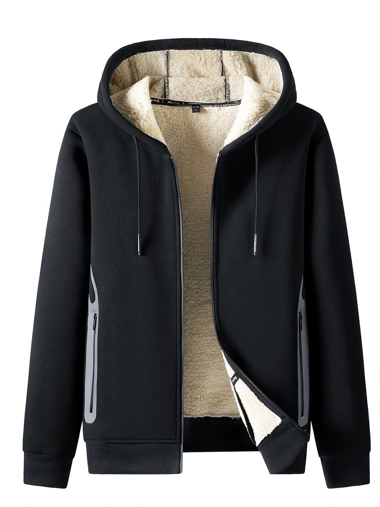 Cozy Fleece Thermal Hooded Jacket for Men - Soft, Warm, and Water-Resistant with Zipper Closure and Adjustable Drawstrings for Winter Outdoor Activities - Perfect for Casual Daily Wear, Hiking, Camping, and Skiing