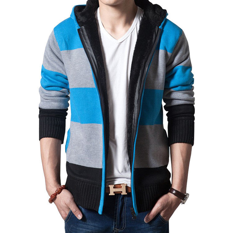 Men's knitted sweater with a hooded top
