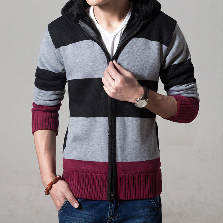 Men's knitted sweater with a hooded top