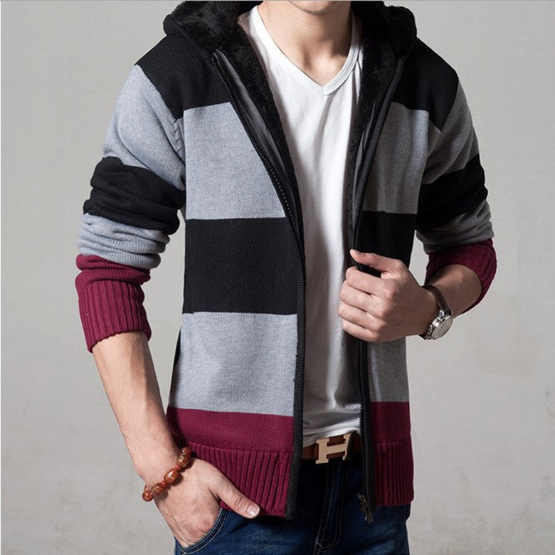 Men's knitted sweater with a hooded top