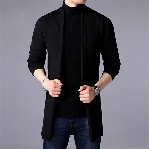 Mid-length Knitted Cardigan Jacket Solid Color Sweater