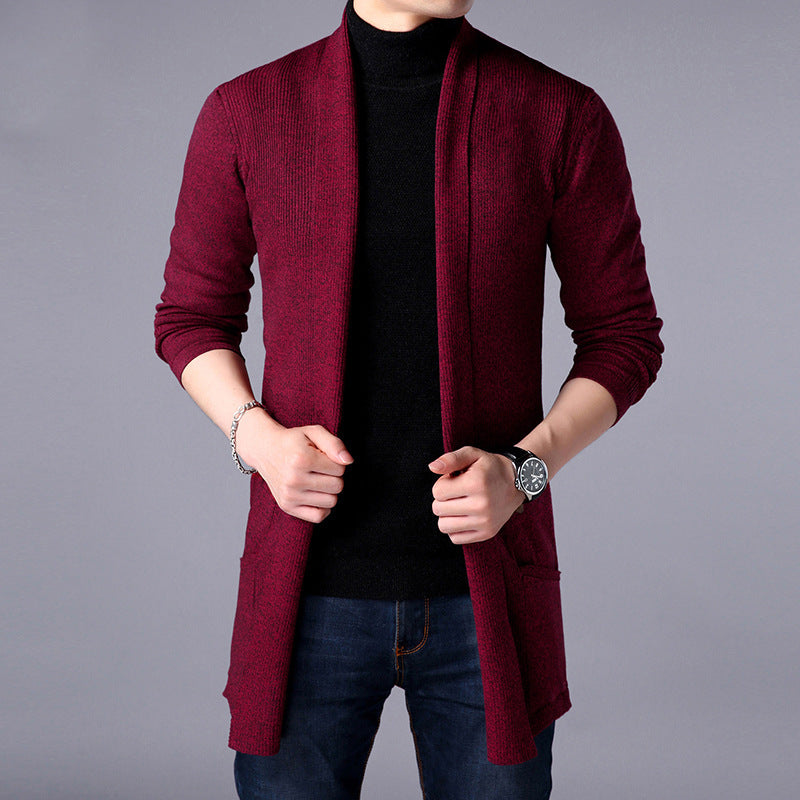 Mid-length Knitted Cardigan Jacket Solid Color Sweater
