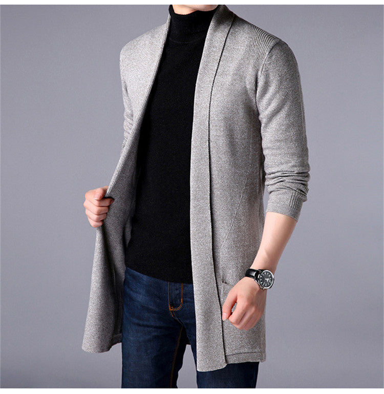 Mid-length Knitted Cardigan Jacket Solid Color Sweater
