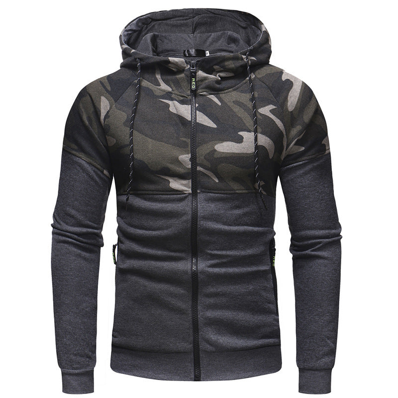 Men's Casual Slim Zipper Camouflage Hooded Sweater