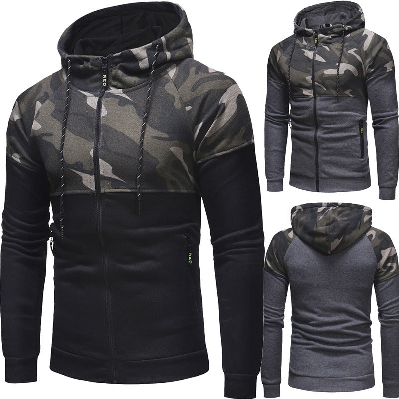 Men's Casual Slim Zipper Camouflage Hooded Sweater