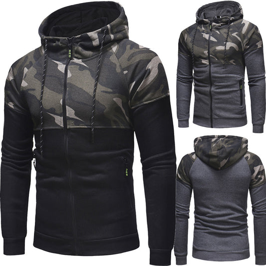 Men's Casual Slim Zipper Camouflage Hooded Sweater