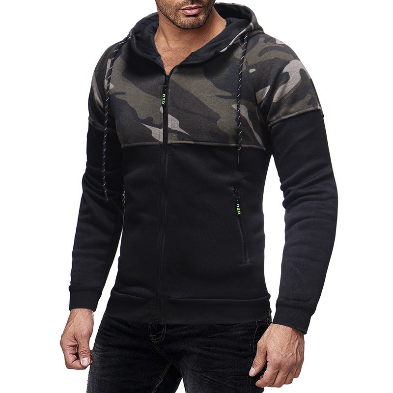 Men's Casual Slim Zipper Camouflage Hooded Sweater