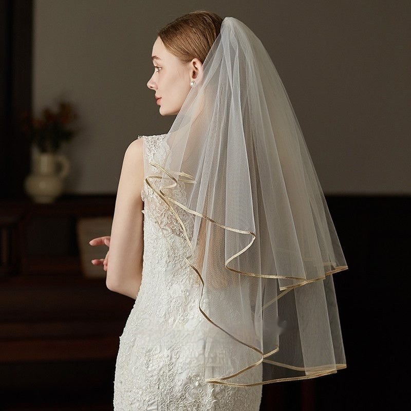 Double Champagne Edge Metal Hair Comb Bride Wedding License Trip Shoot Veil