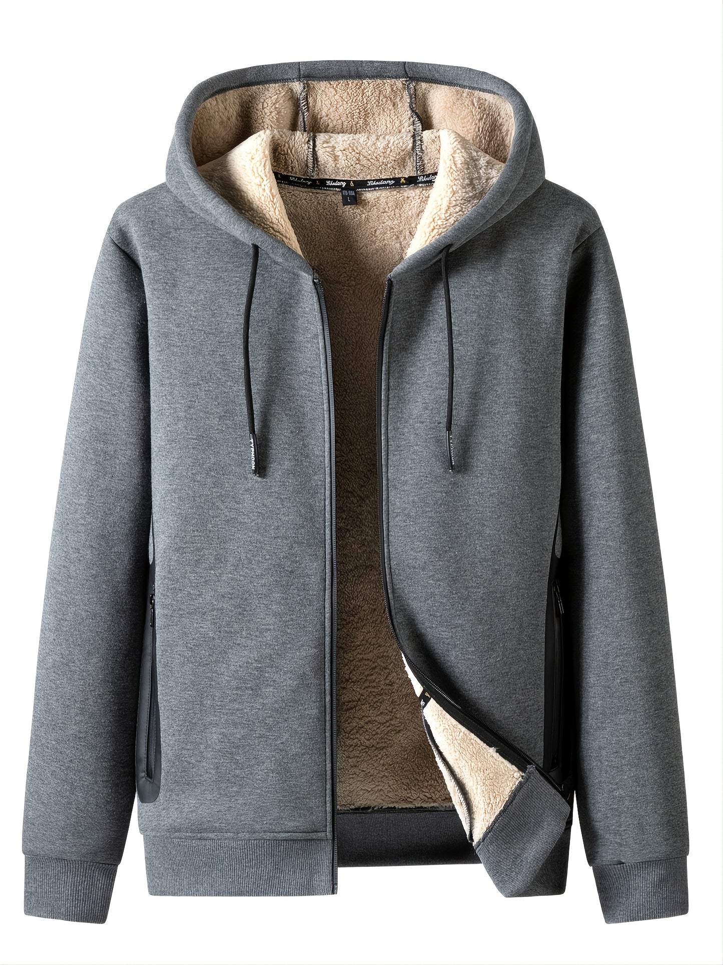 Cozy Fleece Thermal Hooded Jacket for Men - Soft, Warm, and Water-Resistant with Zipper Closure and Adjustable Drawstrings for Winter Outdoor Activities - Perfect for Casual Daily Wear, Hiking, Camping, and Skiing