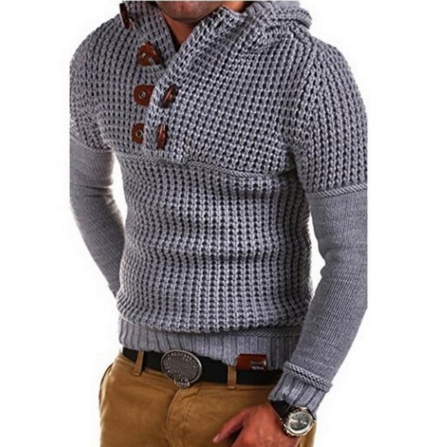 Men's double-breasted long-sleeved sweater hooded jacket