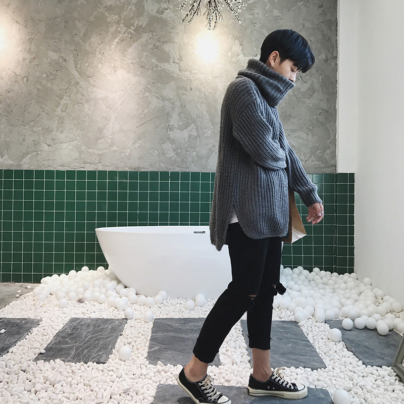 High neck loose knit sweater