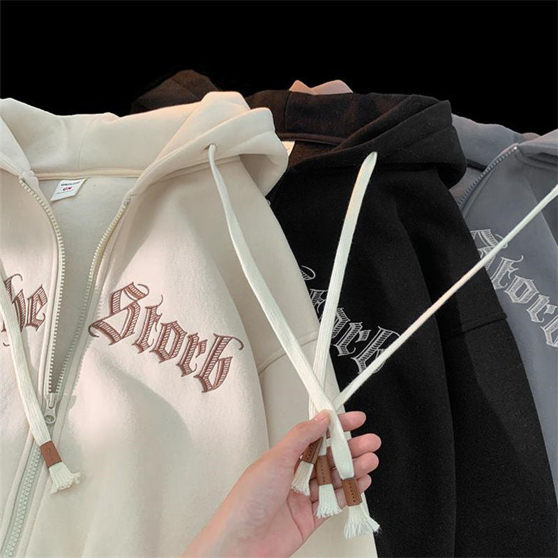 Hooded Cardigan Sweater Male Letter Embroidered Jacket