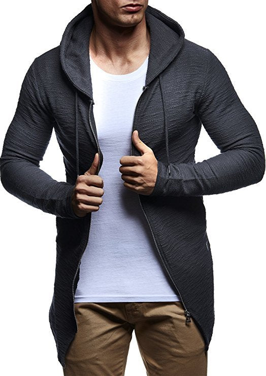 Long Hooded Long-sleeved Sweater With Split Zipper