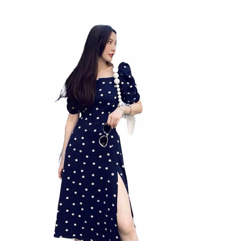 French Blue Polka Dots Dress Women's Summer New