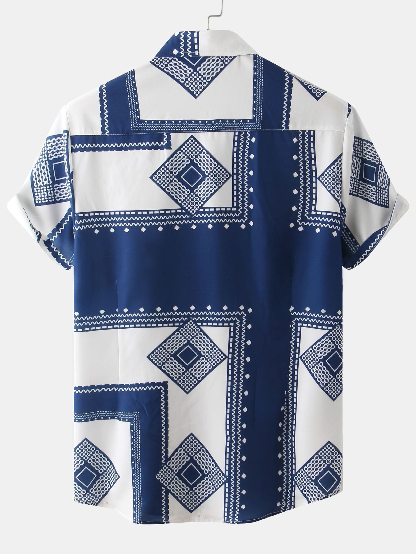 2023 New Arrival - Mens Geometric Pattern Floral Casual Slim Fit Short Sleeve Shirt - Cotton Blend, Medium Stretch, Lapel Collar, Button Details, Hand Washable, Perfect for Fall Season