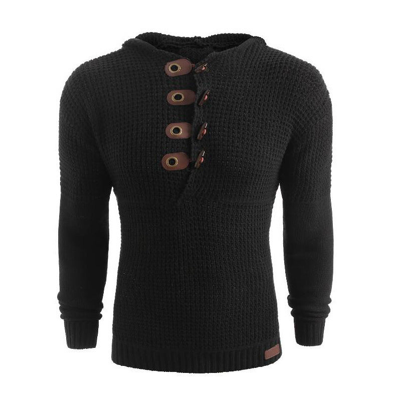 Men's double-breasted long-sleeved sweater hooded jacket