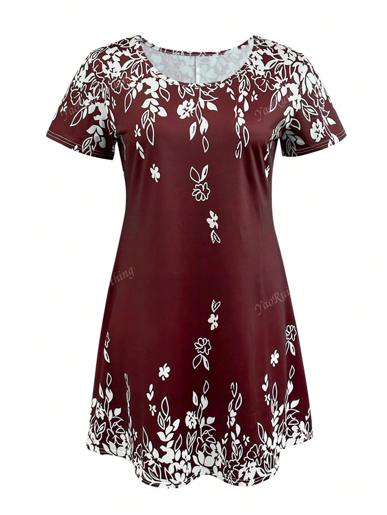 Women's Casual Round Neck Short Sleeve Vintage Versatile Mini Dress For Summer Vacation