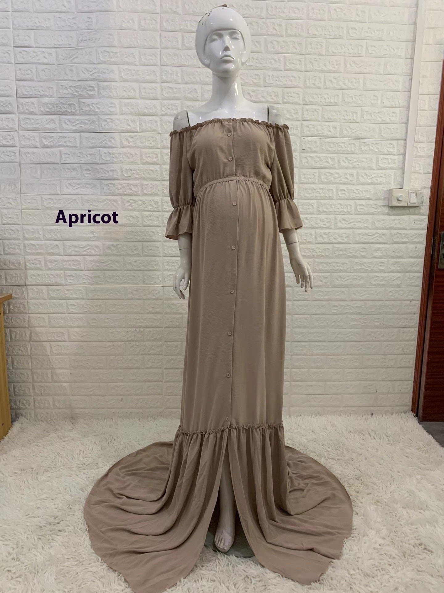 Women's Button Puff Sleeve Mop Dress